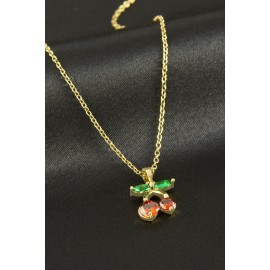 Kiraz Zirkon Taşlı Çelik Kolye-Sarı