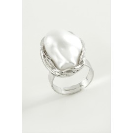 Oval İnci Metal Yüzük-Gümüş Rengi