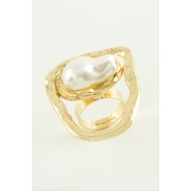 Oval İnci Metal Yüzük-Gümüş Rengi