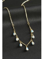 Damla Nazarlı Mineli Kolye-Beyaz