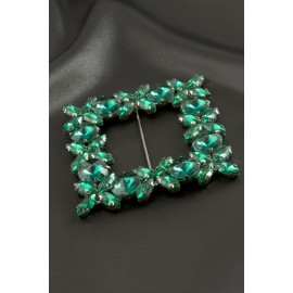 Çiçek Kare Taşlı Kemer Tokası-Yeşil