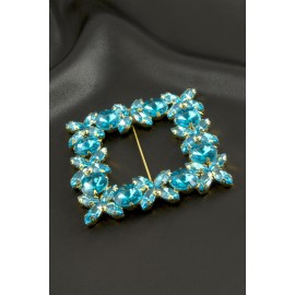 Çiçek Kare Taşlı Kemer Tokası-Mavi