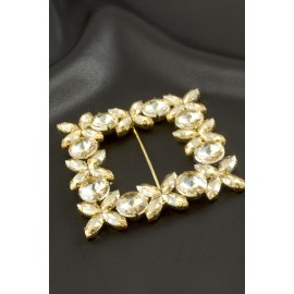 Çiçek Kare Taşlı Kemer Tokası-Sarı