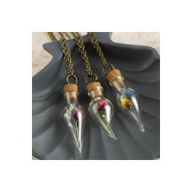 Çiçek Fanus Canlı Kolye-Antik