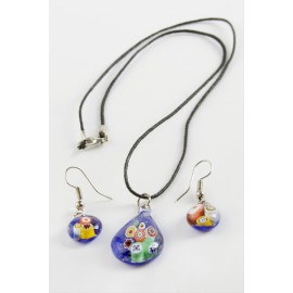 Cam Sanatı Murano Kutulu Set Kolye-Renkli