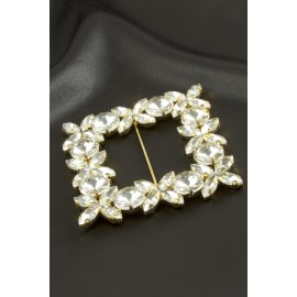 Çiçek Kare Taşlı Kemer Tokası-Sarı-1