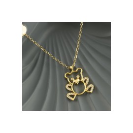 Ayıcık Zirkon Taşlı Trend Kolye-Gümüş Rengi