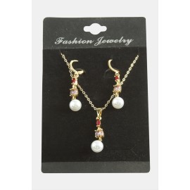 Çiçek İnci Zirkon Taşlı Set Kolye-Renkli