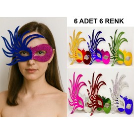 6'lı Renkli Balo Maskesi Seti | Karton & Lastikli (Yetişkin-Çocuk Uyumlu)