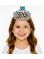 Mavi Kalpli Gümüş Renk Kraliçe Tacı Prenses Tacı 