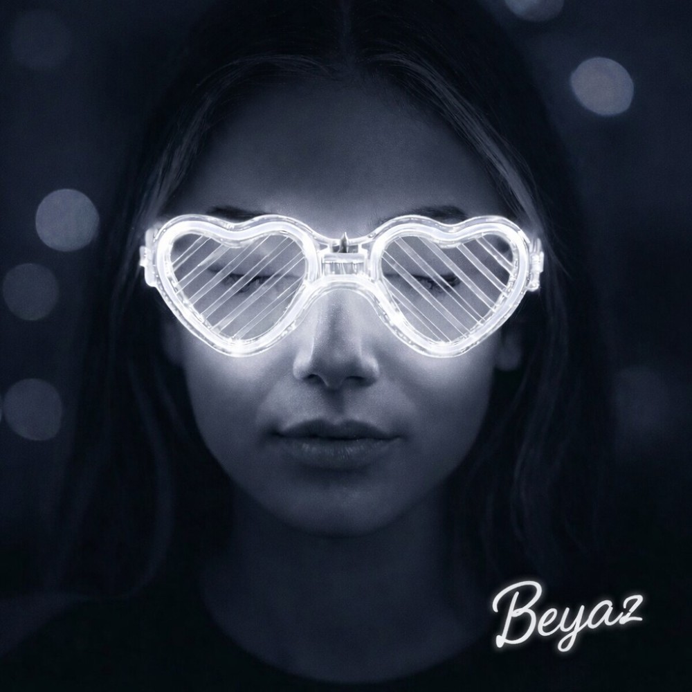 Beyaz LED Işıklı Kalp Gözlük – 3 Modlu Parti & Glow Gözlüğü