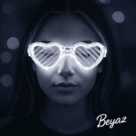Beyaz LED Işıklı Kalp Gözlük – 3 Modlu Parti & Glow Gözlüğü