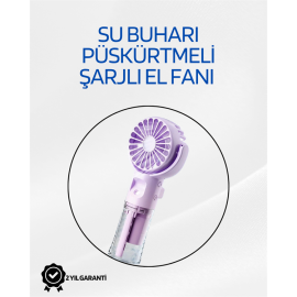 Taşınabilir Şarjlı Su Sisi Püskürtmeli Mini El Fanı – 4 Hız Ayarı, Tip-C Şarjlı, Sessiz Motor