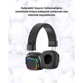 Kablosuz RGB Işıklı Katlanabilir Bluetooth Kulak Üstü Kulaklık