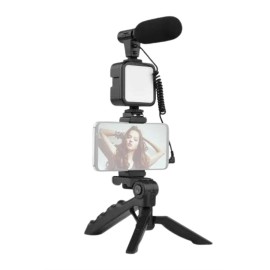 Tripod Telefon Tutucu Kumandalı Mikrofon Led Işık Vlog Video Kayıt