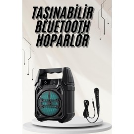 Bluetooth Hoparlör Led Işıklı Taşınabilir Kablosuz Speaker Uzun Pil Ömrü