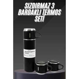 Termos Seti Paslanmaz Çelik 3 Bardaklı Vakumlu Termos Set 500 Ml 12 Saate Kadar Isı Koruma