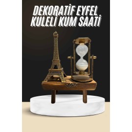 Retro Eyfel Kulesi Ve Kum Saati Dekoratif Ahşap Görünümlü Masa Biblosu