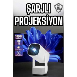 Şarjlı Projeksiyon Oyun Sinema Projektörü 4K HD Görüntü Kaliteli