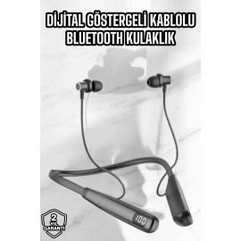 Dijital Göstergeli Kulak İçi Kablosuz Bluetooth Kulaklık Boyun Bantlı