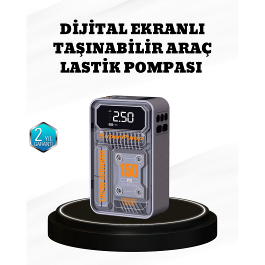 150 PSI Kablosuz Şarjlı Hava Pompası – LED Ekranlı ve Otomatik Kapanma Özellikli