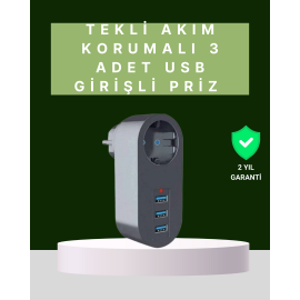Termal Akım Korumalı 3 USB'li Güvenli Priz – Akıllı Akım Dengeleme