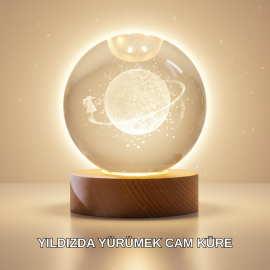 Ahşap Standlı Sarı Işıklı Dekoratif Küre Kız Figürü Tasarım