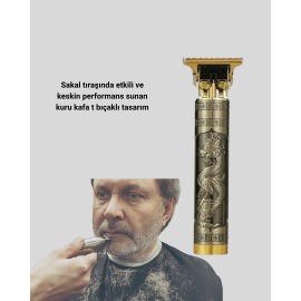 Şarjlı T Bıçaklı Saç ve Sakal Tıraş Makinesi – 3 Başlıklı, Güçlü Motorlu, 2 Saat Kullanım