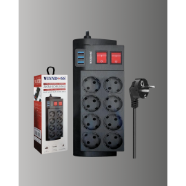 Isıya Dayanıklı Termal Akım Korumalı 8'li Priz ve 3 USB Girişli Uzatma Kablosu