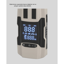 Araç Hava Pompası ve Akü Takviye Powerbank 12.000 mAh Çok Fonksiyonlu