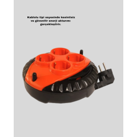 CE Belgeli 3 Metre 4’lü Kablolu Priz Makara