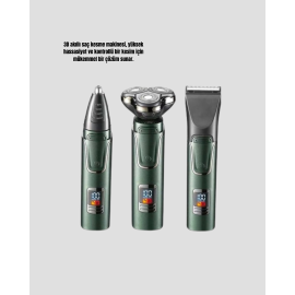 Şarjlı ve Kablosuz 3 Başlıklı Profesyonel Bakım Seti – Saç, Sakal, Burun ve Kulak Düzeltici