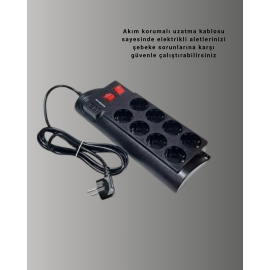 Akım Korumalı 8’li Priz 3 USB’li Uzatma Kablosu Isıya Dayanıklı 2 Metre
