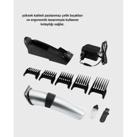 Şarjlı Saç ve Sakal Kesme Makinesi – Paslanmaz Çelik Bıçak, Ayarlanabilir Başlık