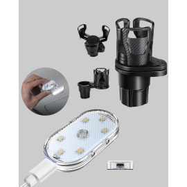 360° Döner Çiftli Bardak Tutucu ve Kablosuz Ambiyans LED Işık Araç Seti