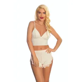 Ekru Lcralı Babydoll Şortlu Takım - 319 - Beden L/XL