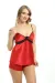 Kırmızı Saten Babydoll Şortlu Takım - 314 - Beden L/XL