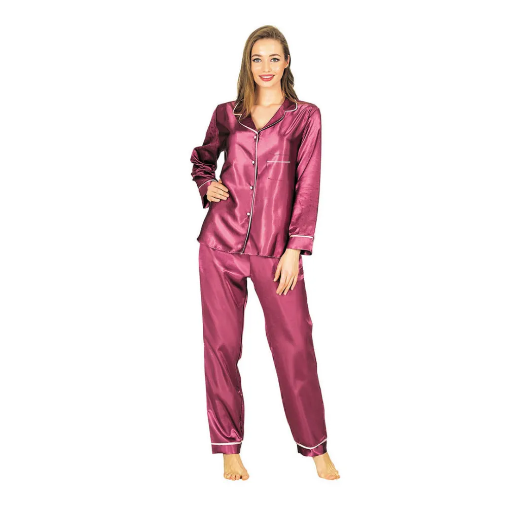 Mor Saten Pijama Takımı - 1613 - Beden S/M