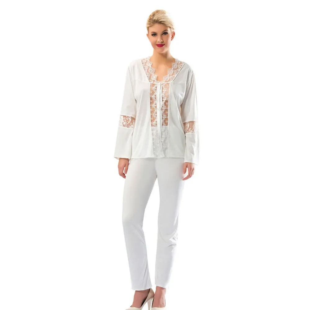 Ekru Penye Pijama Takımı - 1571 - Beden S