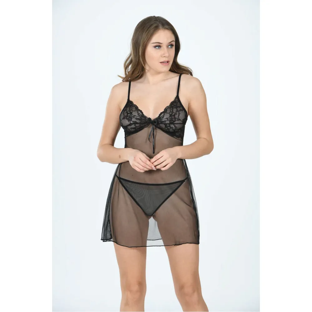 Siyah Tül Gecelik - 645 - Beden L/XL