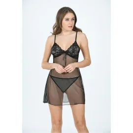 Siyah Tül Gecelik - 645 - Beden L/XL