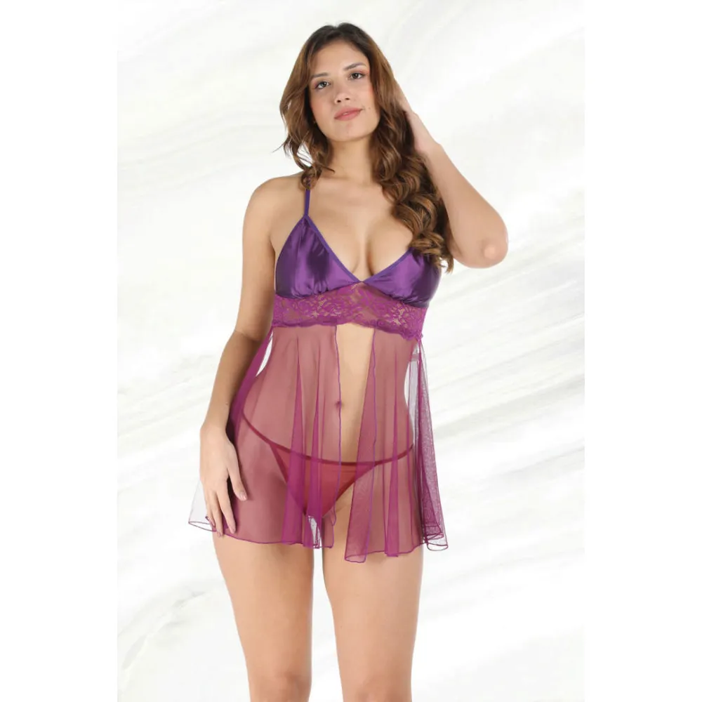 Mor Tül Gecelik - 672 - Beden S/M