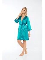 Zümrüt Yeşili İpek Saten Sabahlık - 14009 - Beden M