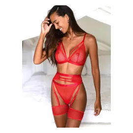 Kırmızı Fantezi File Jartiyer Takım - 1036 - Beden XXL