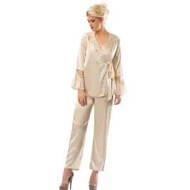 Gold Rengi Saten Pijama Takımı - 1592 - Beden S