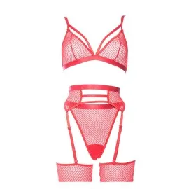 Kırmızı Fantezi File Jartiyer Takım - 1036 - Beden L/xl