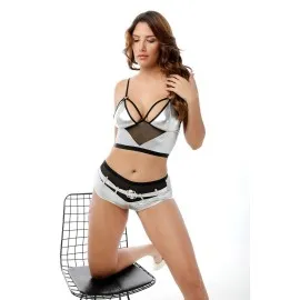 Gri Deri ( Lame ) Gecelik - 432 - Beden L