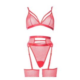 Kırmızı Fantezi File Jartiyer Takım - 1036 - Beden XXL