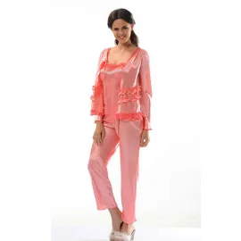 Nar Çiçeği Saten Pijama Takımı - 1413 - Beden XL