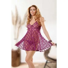 Mor Dantel Gecelik - 101 - Beden L/xl